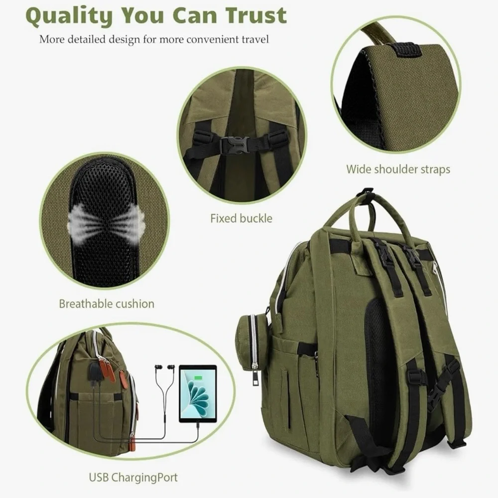 Multifunctional Green Diaper Bag Backpack
